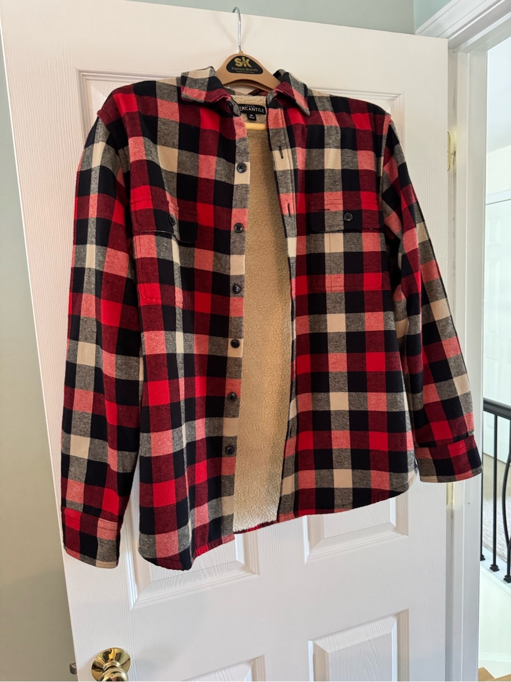 J. Crew Factory Red Black Cream Plaid Sherpa Shirt Jacket